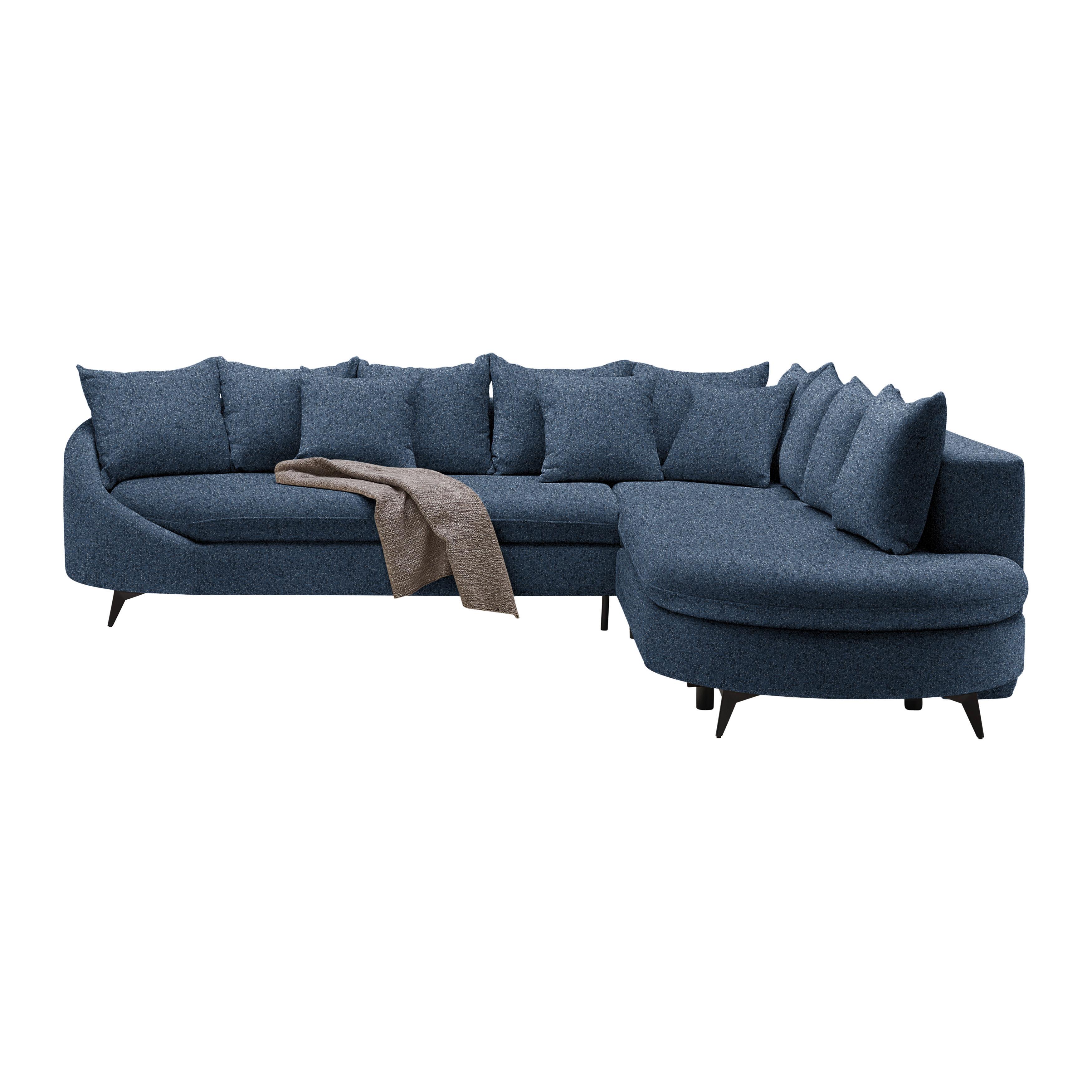 Rohová sedačka AXEL, pravá, tmavomodrá tkanina - čierna/tmavomodrá, Modern, kov/textil (291/250cm) - Mömax