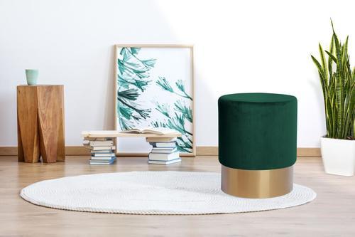Hocker Nano Samt Dunkelgrün/ Goldfarben H: 42 cm - Dunkelgrün/Goldfarben, Basics, Holz/Holzwerkstoff (35/42cm) - Kayoom