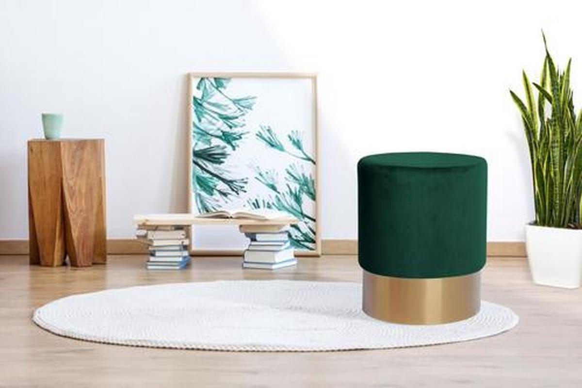 Hocker Nano Samt Dunkelgrün/ Goldfarben H: 42 cm - Dunkelgrün/Goldfarben, Basics, Holz/Holzwerkstoff (35/42cm) - Kayoom