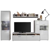 Wohnkombination 4-Tlg. Trento Grau/Silbern/Weiß - Weiß Hochglanz/Silberfarben, Design, Glas/Holzwerkstoff (319/201/52cm) - Livetastic