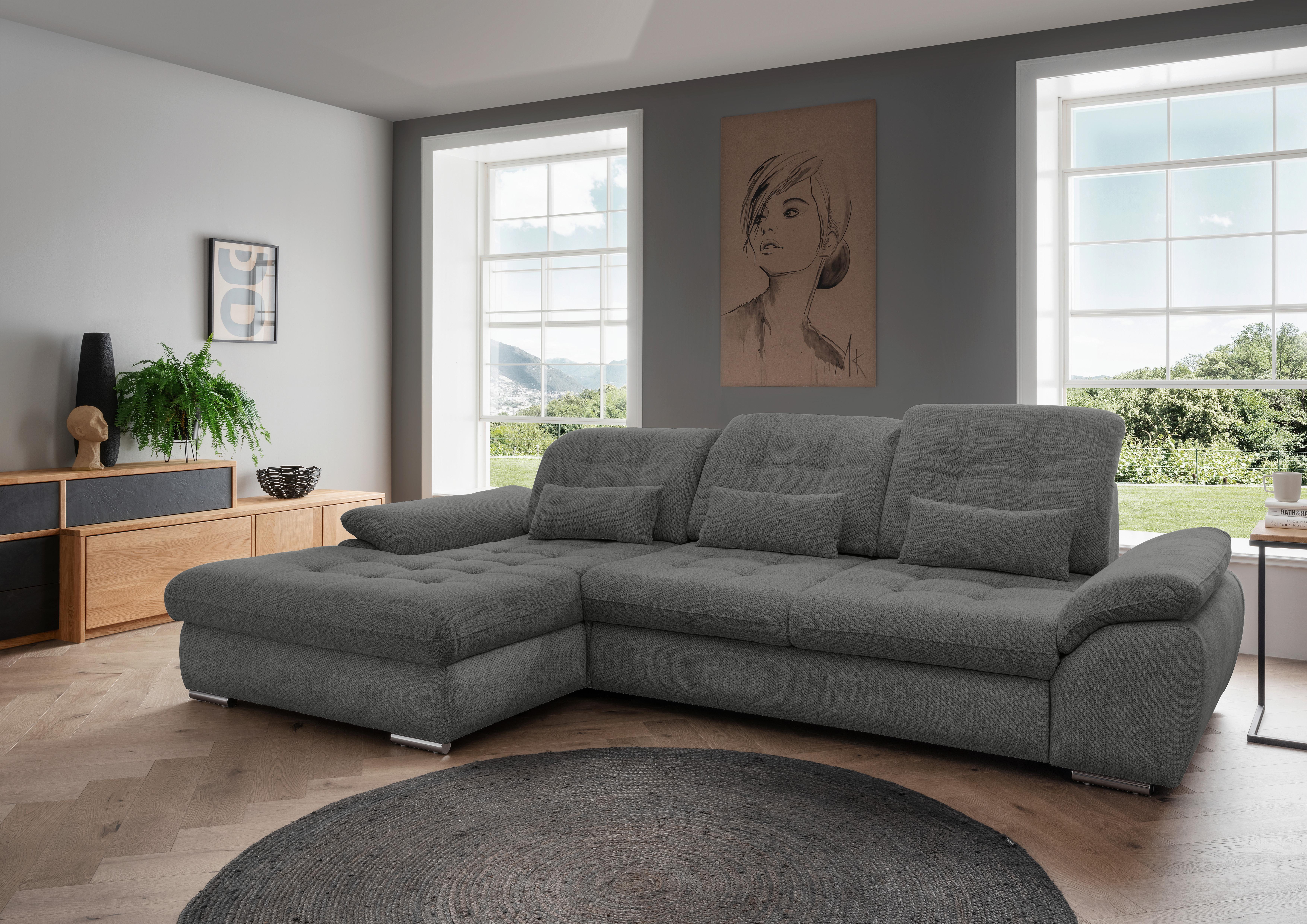 Ecksofa Mit Bettkasten Rigatti Graubraun S: 184x314cm - Chromfarben/Graubraun, MODERN, Textil (184/314cm) - Livetastic