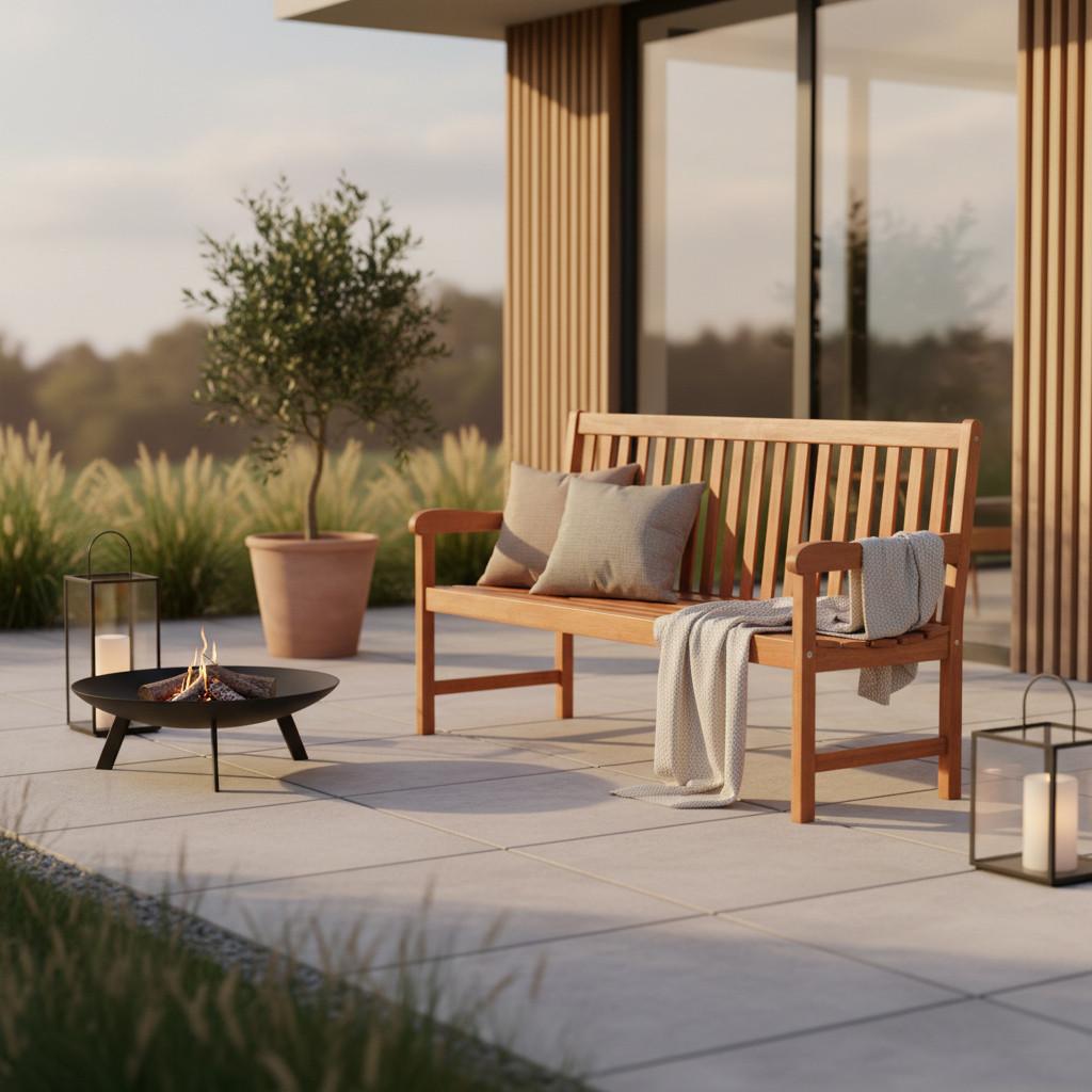 Gartenbank Echtholz 3-Sitzer Santos mit Rückenlehne - Naturfarben, Basics, Holz (157/89/58cm) - Gardenson