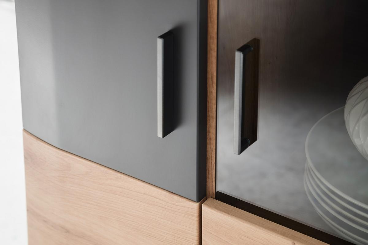 Vitrine B: 100 cm Cortona Anthrazit/Eichefarben - Klar/Eichefarben, Design, Glas/Holzwerkstoff (100/198/37cm) - Livetastic