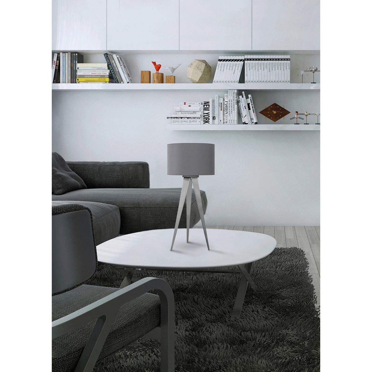 Tischlampe Tripod Nickelfarben mit Kippschalter - Nickelfarben, Basics, Textil/Metall (28/61,5cm) - Näve