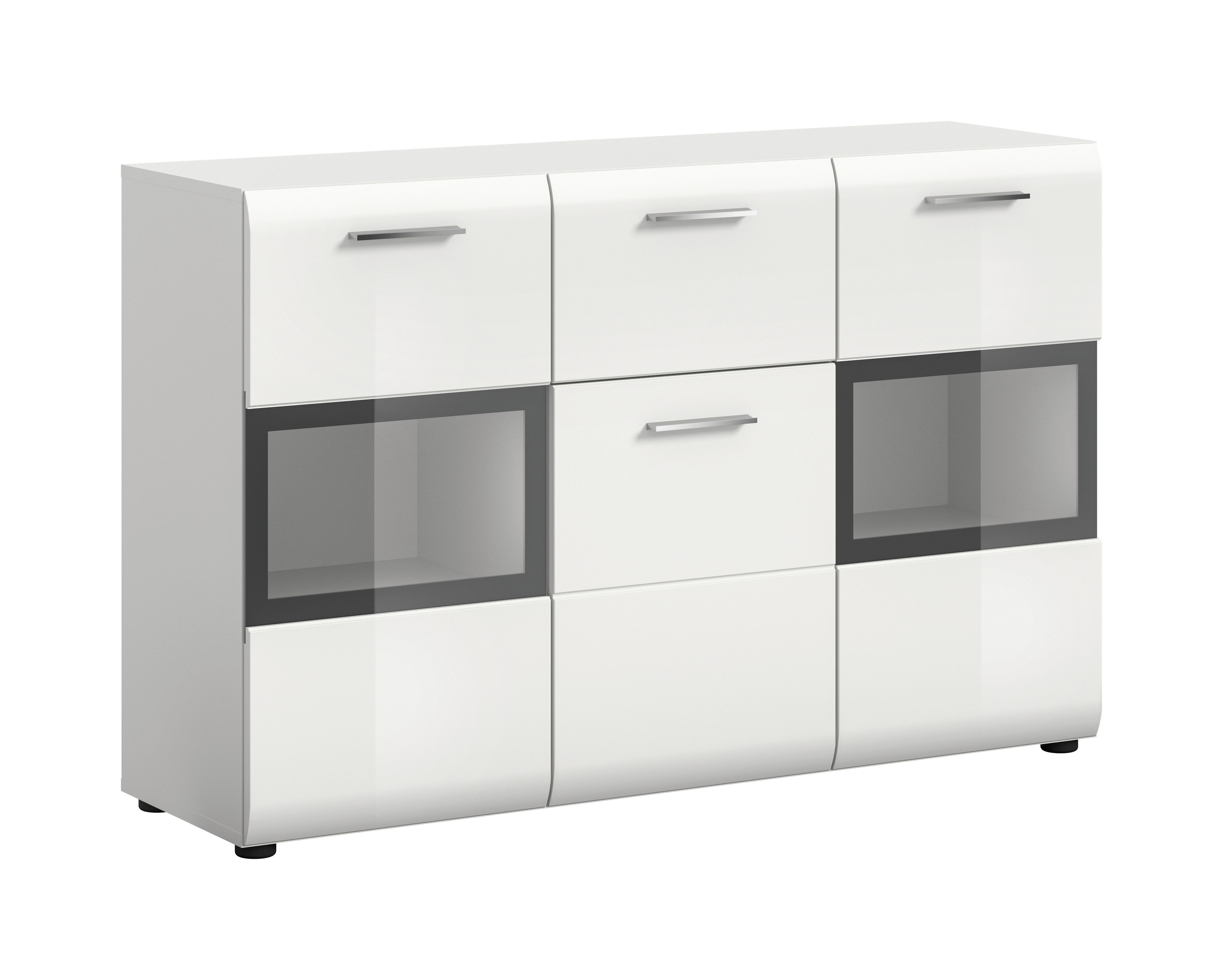 Sideboard Ice Weiß/weiß Hochglanz B: 125 Cm - Weiß Hochglanz/Schwarz, Design, Holzwerkstoff (125/81/37cm) - Livetastic