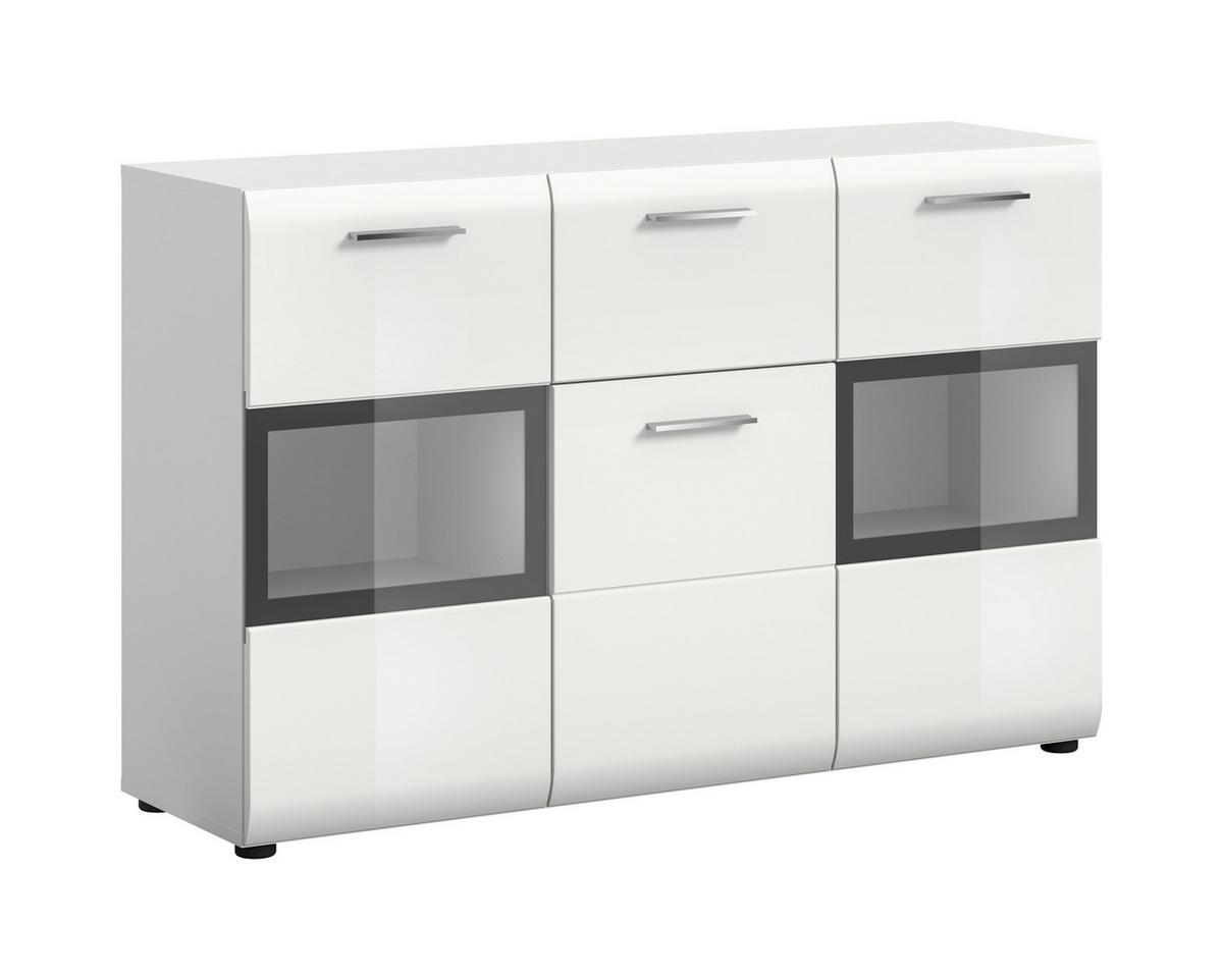 Sideboard Ice Weiß/weiß Hochglanz B: 125 Cm - Weiß Hochglanz/Schwarz, Design, Holzwerkstoff (125/81/37cm) - Livetastic