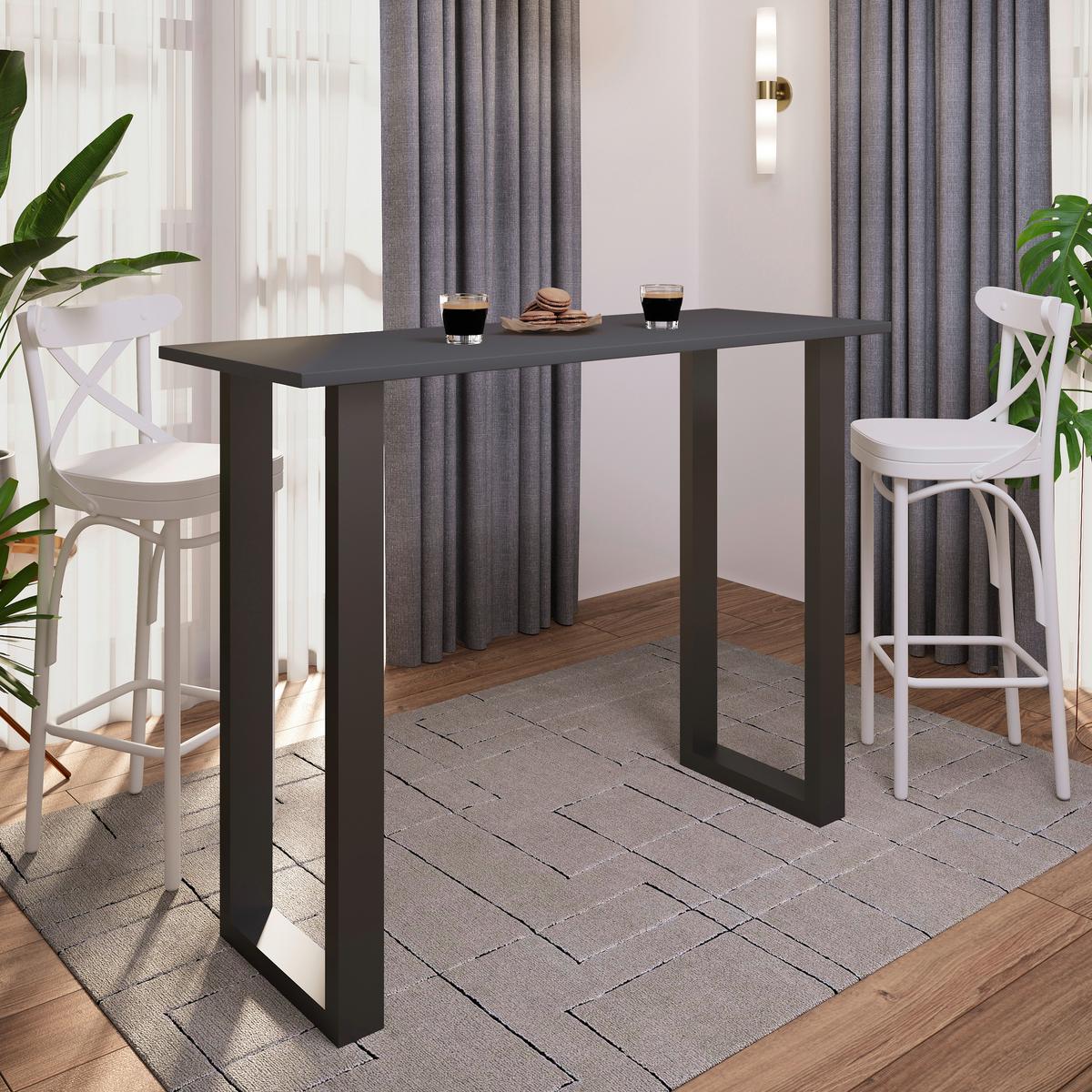 Bartisch Xona B 140x50 - Anthrazit/Schwarz, KONVENTIONELL, Holzwerkstoff/Metall (140/50/102cm)