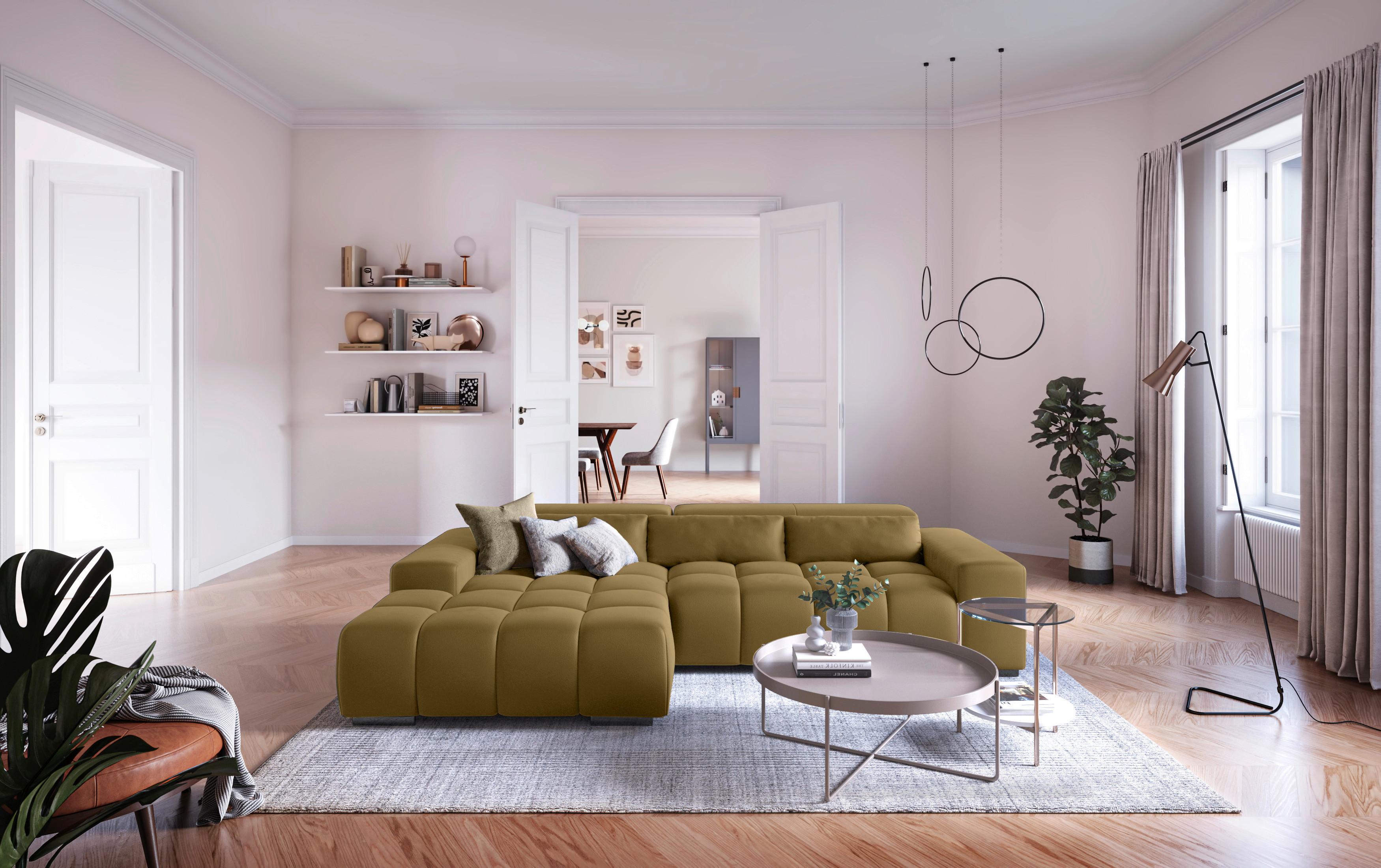Ecksofa mit Relaxfunktion Orion Kopfstütze Klappbar Olivegrün - Silberfarben/Olivgrün, KONVENTIONELL, Textil (186/307cm) - Livetastic