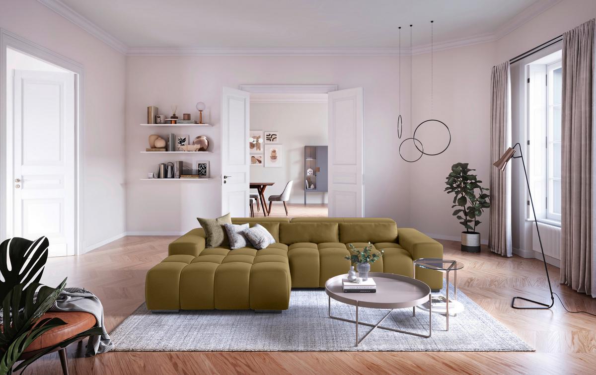 Ecksofa mit Relaxfunktion Orion Kopfstütze Klappbar Olivegrün - Silberfarben/Olivgrün, KONVENTIONELL, Textil (186/307cm) - Livetastic