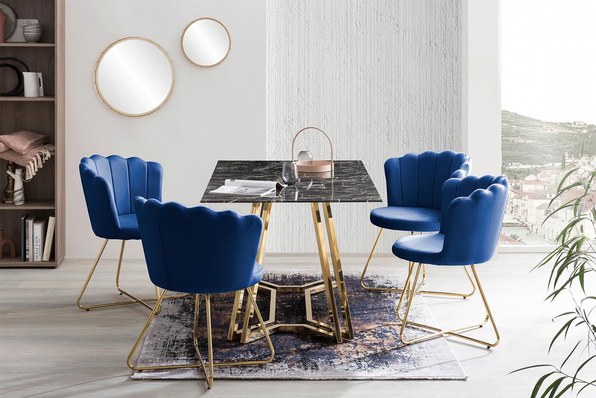 Stuhl-Set Dunkelblau B: 69,5 cm - Goldfarben/Dunkelblau, MODERN, Textil/Metall (69,5/85/66cm) - Livetastic