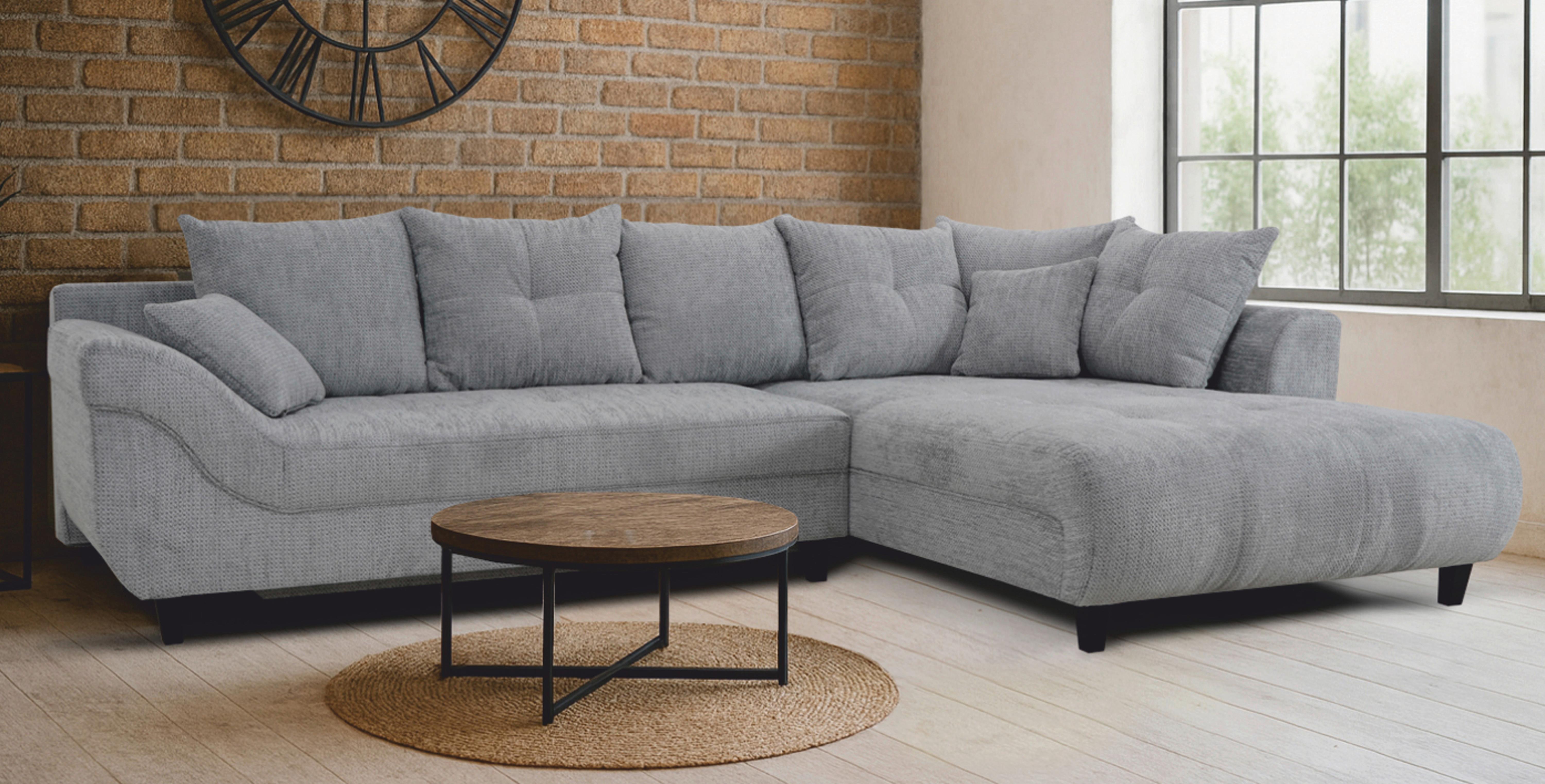 Ecksofa Mendoza New Chenille Grau, Lf: 125x241cm - Schwarz/Grau, KONVENTIONELL, Textil (309/197cm) - Ondega