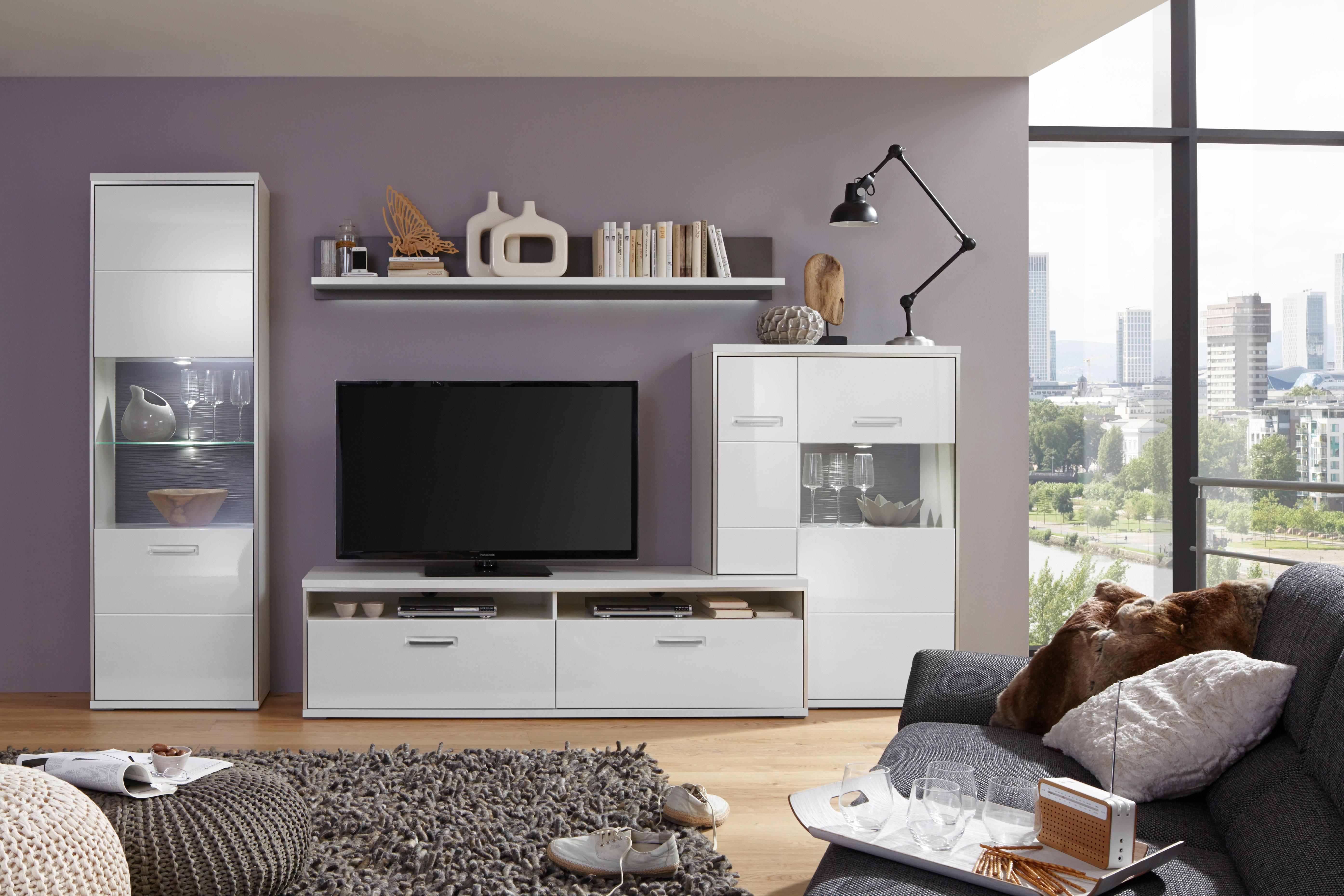 TV-Element Trento B: 184 cm Silberfarben/Weiß - Weiß Hochglanz/Silberfarben, Design, Holzwerkstoff/Metall (184/51/52cm) - Livetastic