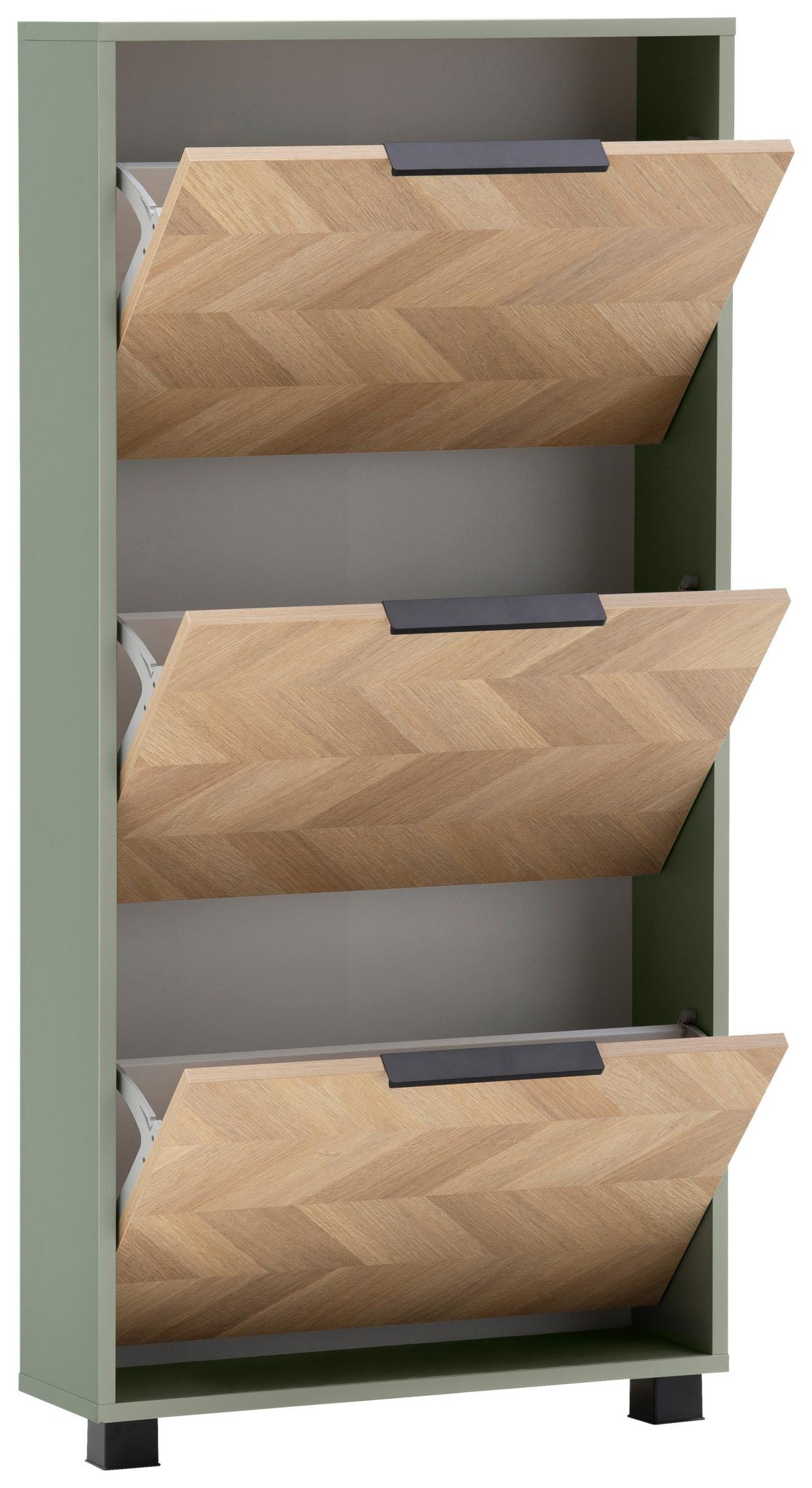 Schuhkipper Piazza Grün/Eichefarben B: 59,8 cm - Eichefarben/Schwarz, Design, Holzwerkstoff (59,8/124,5/19,55cm) - MID.YOU