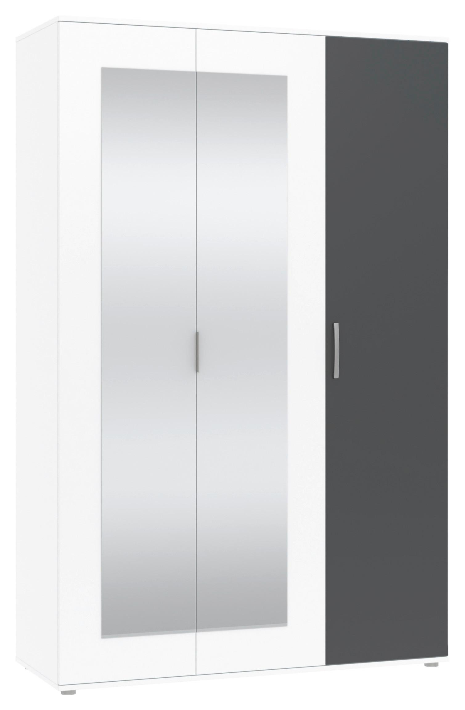 Kleiderschrank Jan Weiß/Anthrazit, B: 135 cm - Anthrazit/Weiß, Trend, Glas/Holzwerkstoff (135/210/52cm)