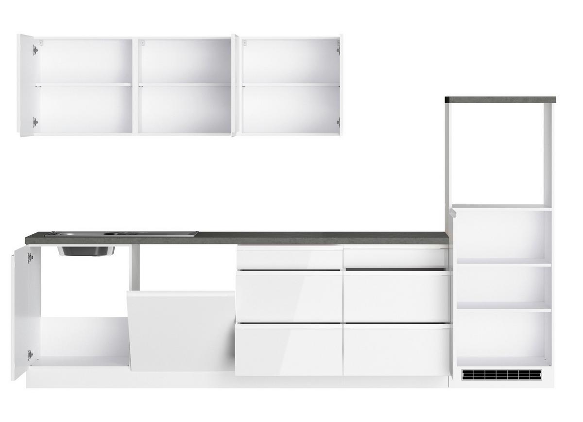 Küchenzeile Monza Ohne Geräte B: 300cm Grau/weiß Inkl. Spüle - Weiß Hochglanz/Weiß, LIFESTYLE, Holzwerkstoff (300cm) - Held