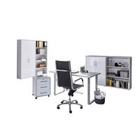 Büro Office Edition Grau/weiß Hochglanz - Weiß Hochglanz/Grau, MODERN, Holzwerkstoff/Metall - MID.YOU