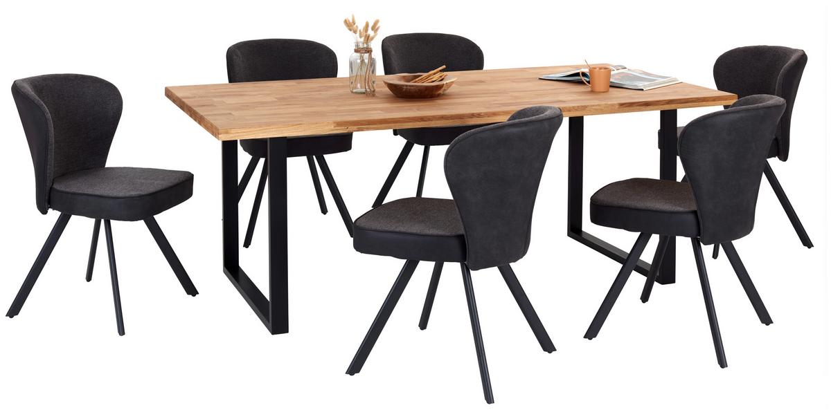 Esstisch mit Massivholz-Platte Barbara 200x100 cm Eiche - Eichefarben/Schwarz, MODERN, Holzwerkstoff/Metall (200/75/100cm)