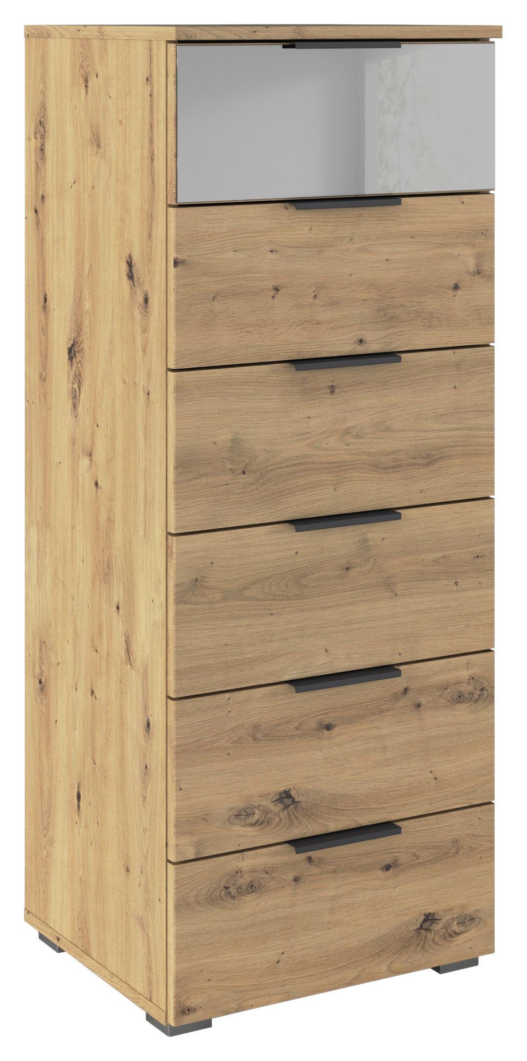 Kommode Skyla Eiche Dekor/Grauspiegel B:47cm - Alufarben, MODERN, Glas/Holzwerkstoff (47/119/42cm) - Rauch Möbel