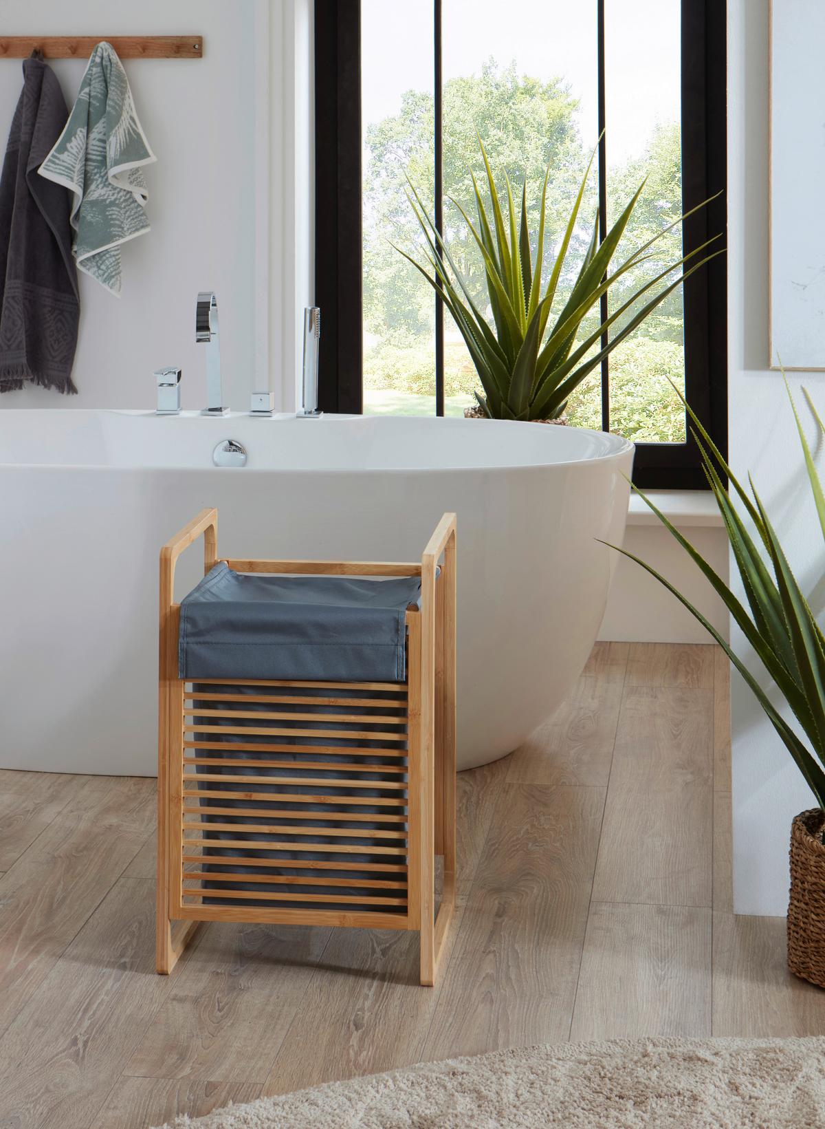 Wäschekorb Grau/Eichefarben B: 31,8 cm - Eichefarben/Grau, Design, Holzwerkstoff/Textil (31,8/75,5/60,6cm) - MID.YOU