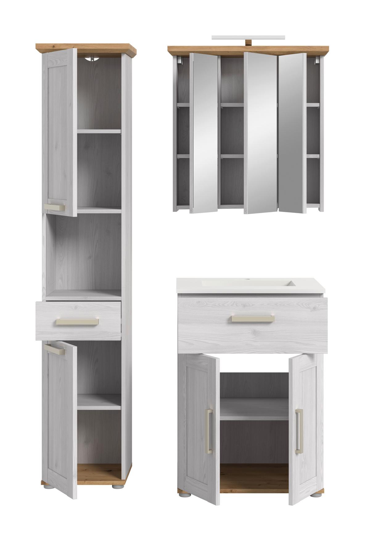 Badezimmer Verona Eiche Dekor /Lärchefarben B: 108cm - Silberfarben/Lärchefarben, Trend, Glas/Keramik (108cm) - MID.YOU