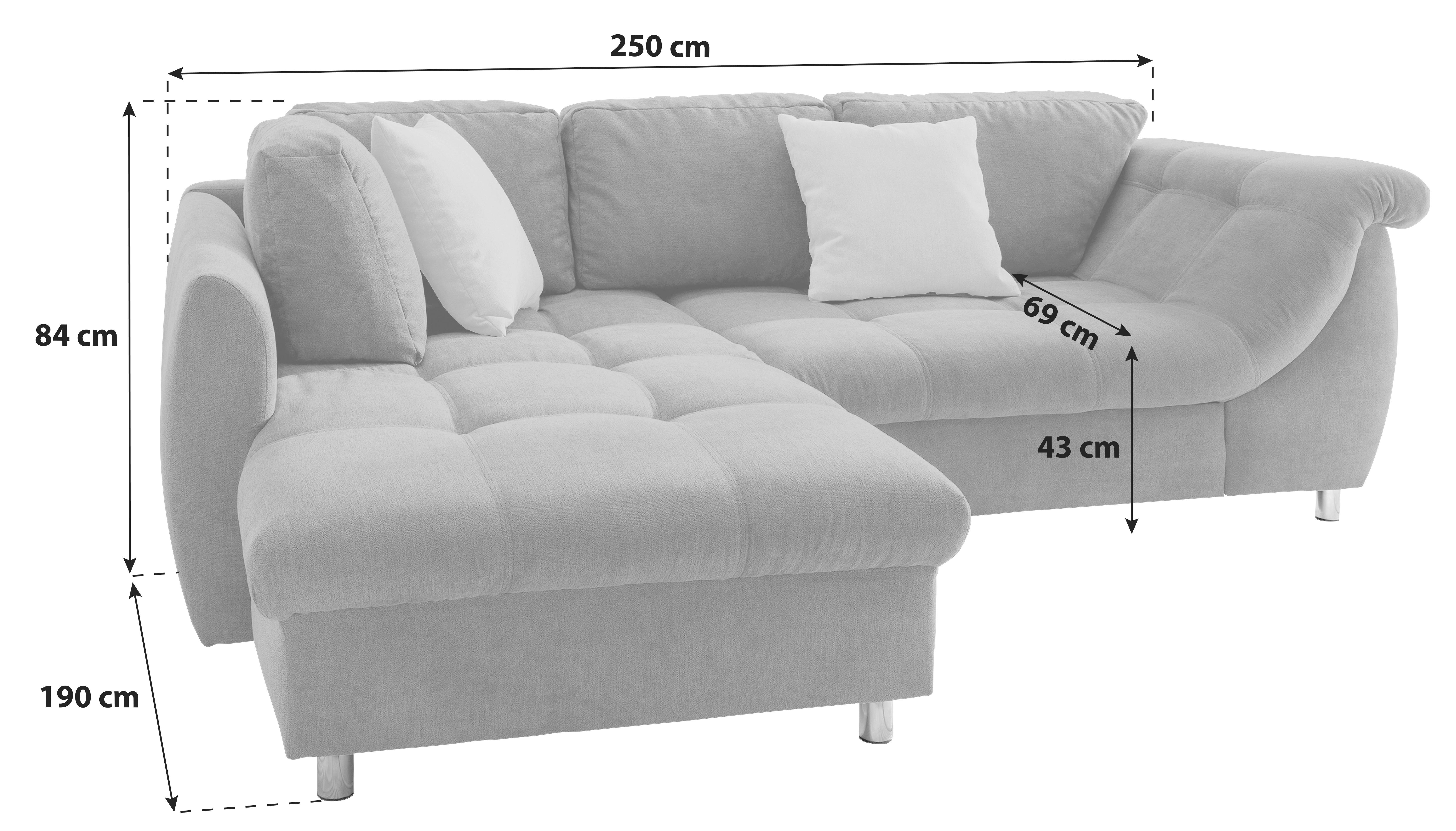 Ecksofa Mit Schlaffunktion Agira Beige 190x250cm - Chromfarben/Beige, Design, Textil (190/250cm) - Livetastic