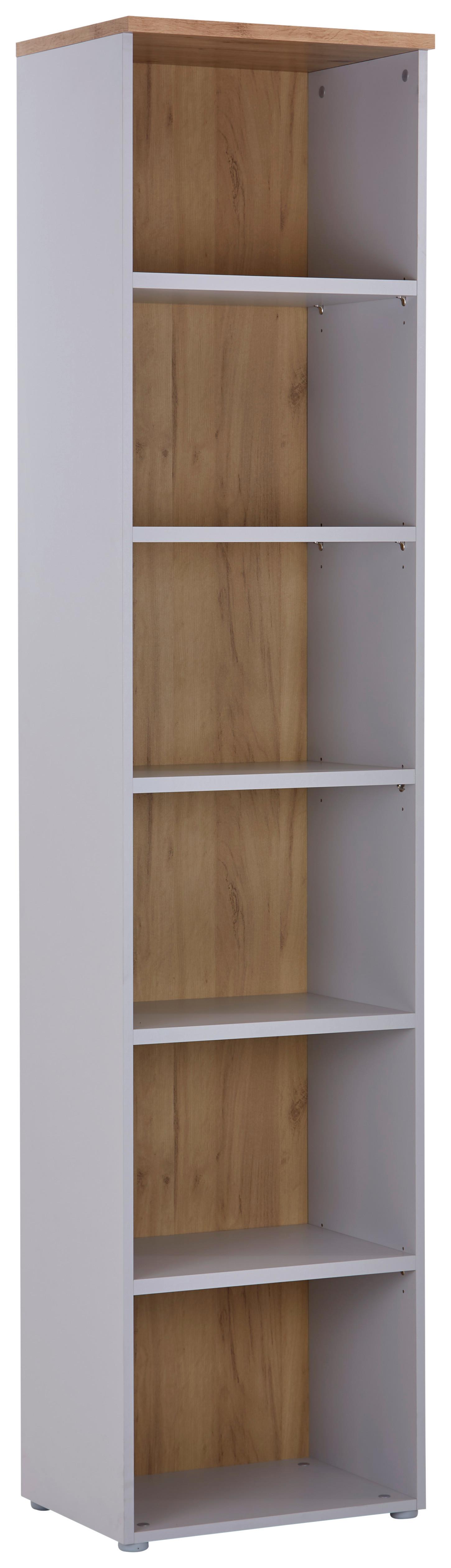Regál na šanóny KONTOR K1 - sivá/farba duba, Modern, kompozitné drevo (50/220/38cm)