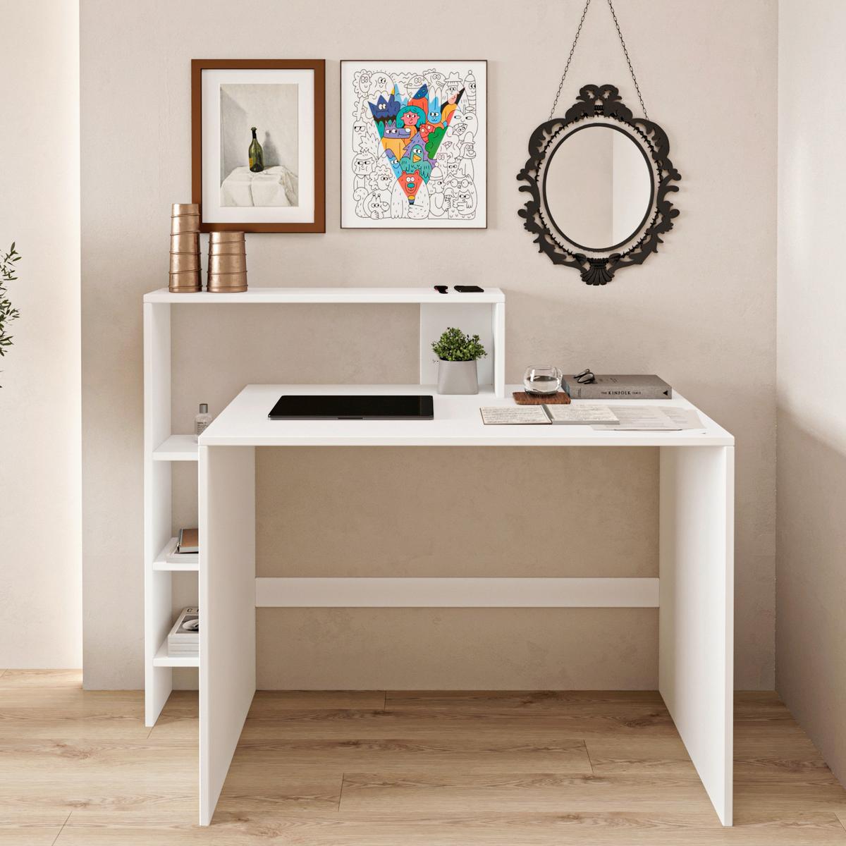 Schreibtischkombination Amber, Weiß B: 120 Cm - Weiß, Design, Holzwerkstoff (120/55/96cm) - Livetastic