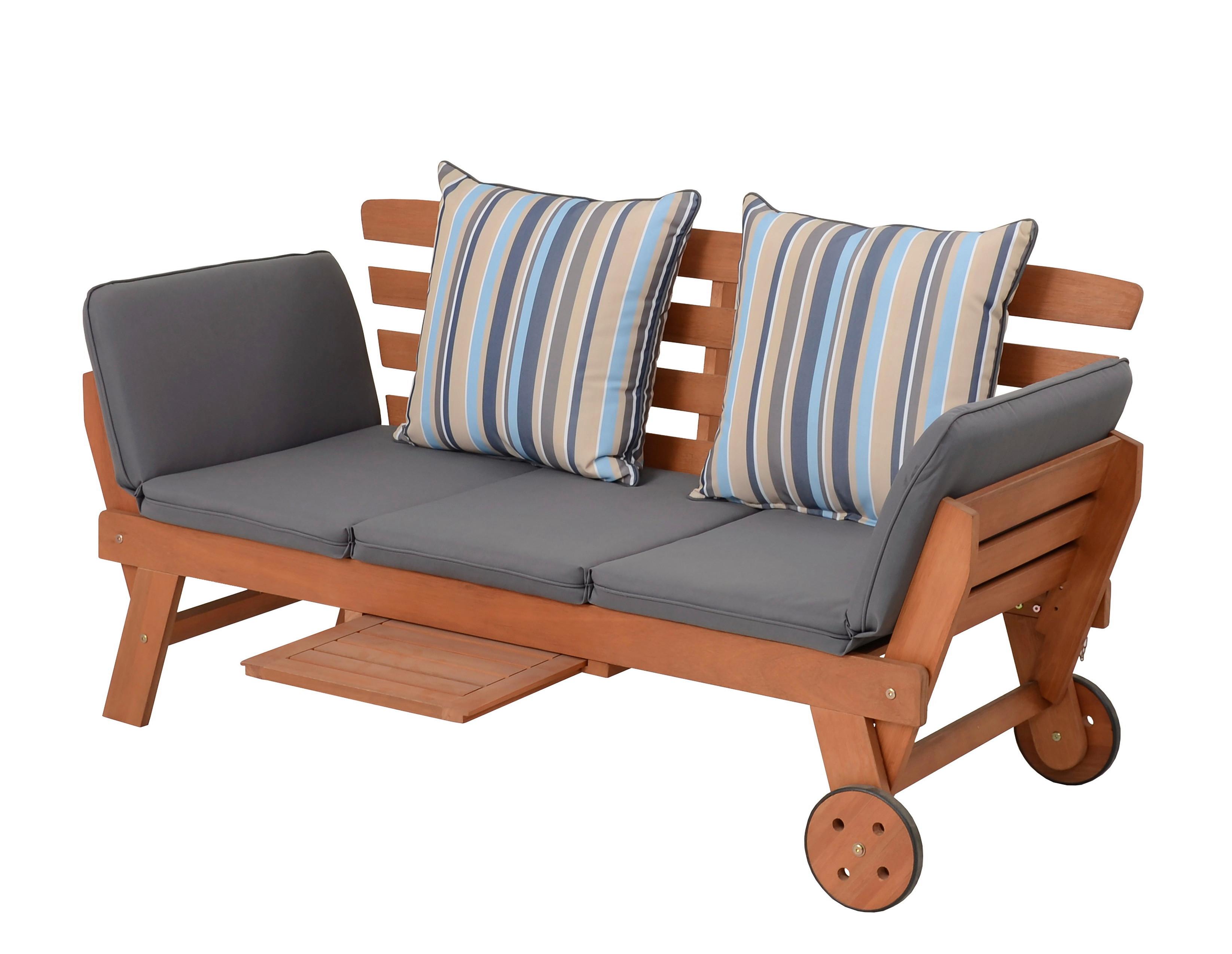Gartenbank Eukalyptusholz 2-Sitzer Rincon mit Kissen - Braun/Grau, Basics, Holz/Textil (190/77,5/68cm) - Gardenson