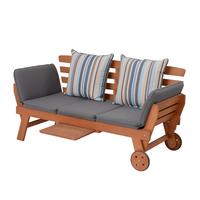 Gartenbank Eukalyptusholz 2-Sitzer Rincon mit Kissen - Braun/Grau, Basics, Holz/Textil (190/77,5/68cm) - Gardenson