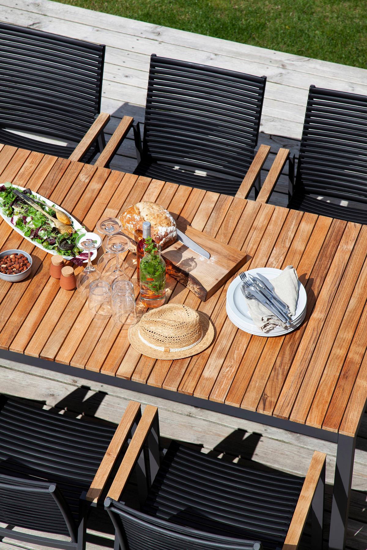 Gartentischgruppe Mood Extreme Metall/Holz, Anthrazit/Teak - Anthrazit/Schwarz, Natur, Holz/Kunststoff (209/84/150cm) - Gardenson