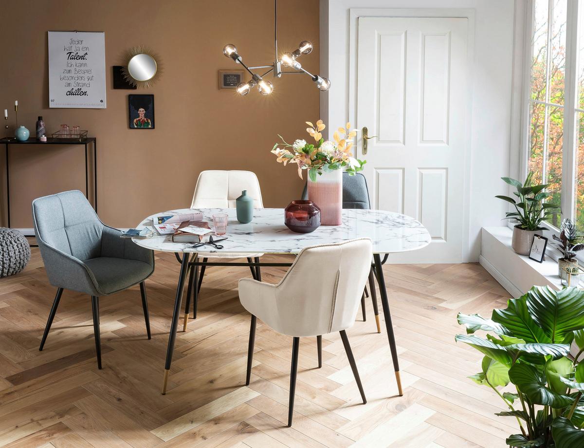 Esstisch Schwarz, Weiß L: 160cm - Schwarz/Weiß, Design, Glas/Metall (160/90/77cm) - Livetastic