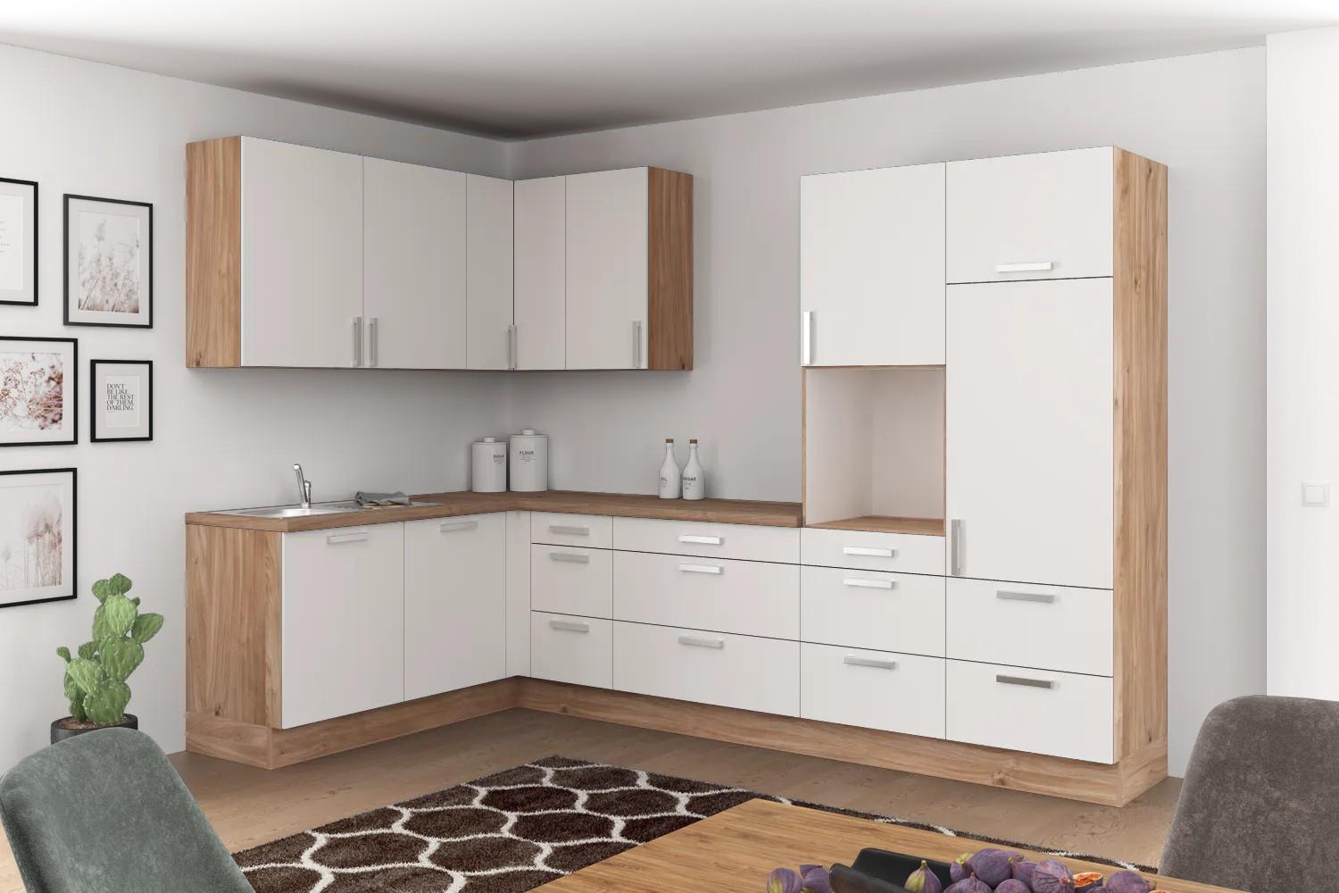 Geräumige Eckküche in Space Grey & Havanna Eiche
