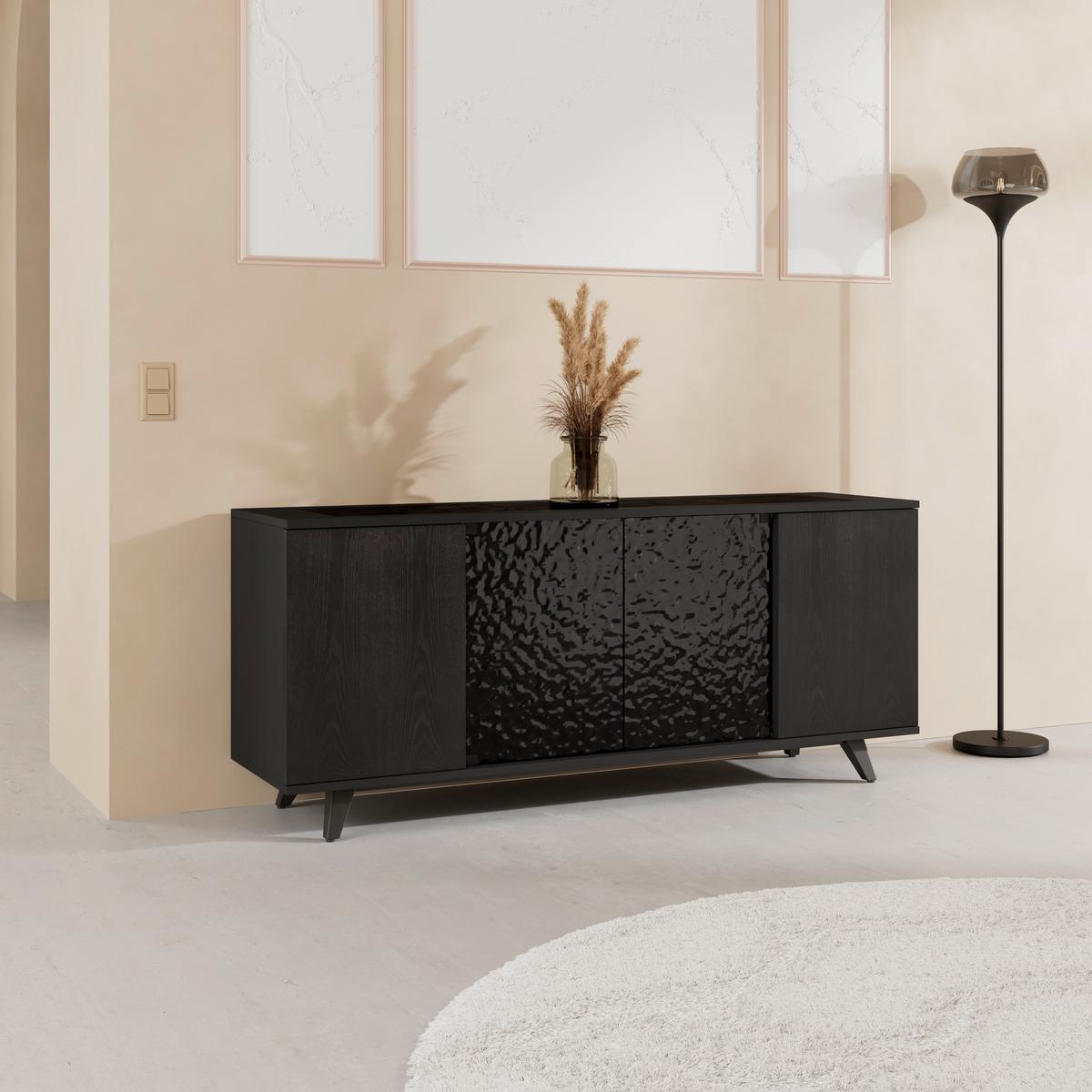 Široká komoda Zelia, š: 180 cm, čierna - čierna, Modern, kov/drevo (180/77/45cm) - Bessagi Home