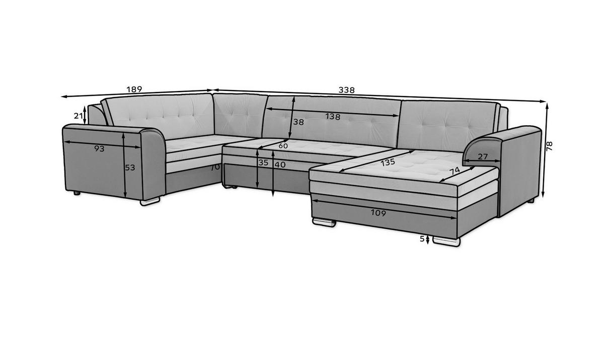 Wohnlandschaft Damario Grau, Schwarz U:189x338x189cm - Chromfarben/Schwarz, Design, Textil (189/338/189cm) - MID.YOU