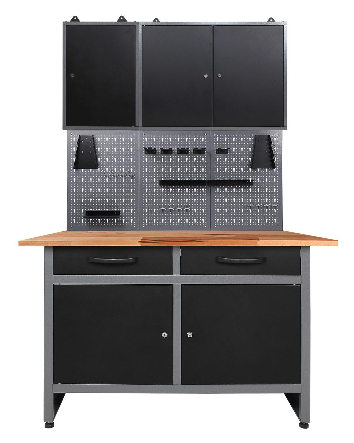 Werkbank-Set Werner Echtholz/Stahl B: 120 cm - Anthrazit/Grau, Basics, Holz/Metall (120/205/60cm)
