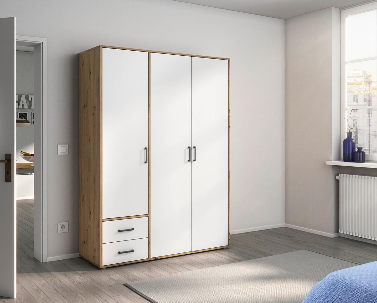 Drehtürenschrank Mit Schubladen 140cm Voyager - Weiß/Eiche Artisan, MODERN, Holzwerkstoff (140/194/53cm) - Rauch Möbel