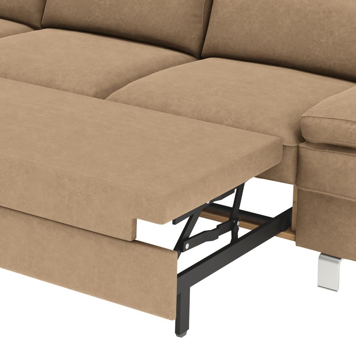 Ecksofa Elvis Sandfarben S: 182x259 Cm - Sandfarben/Silberfarben, KONVENTIONELL, Textil (182/259cm) - Trendmanufaktur