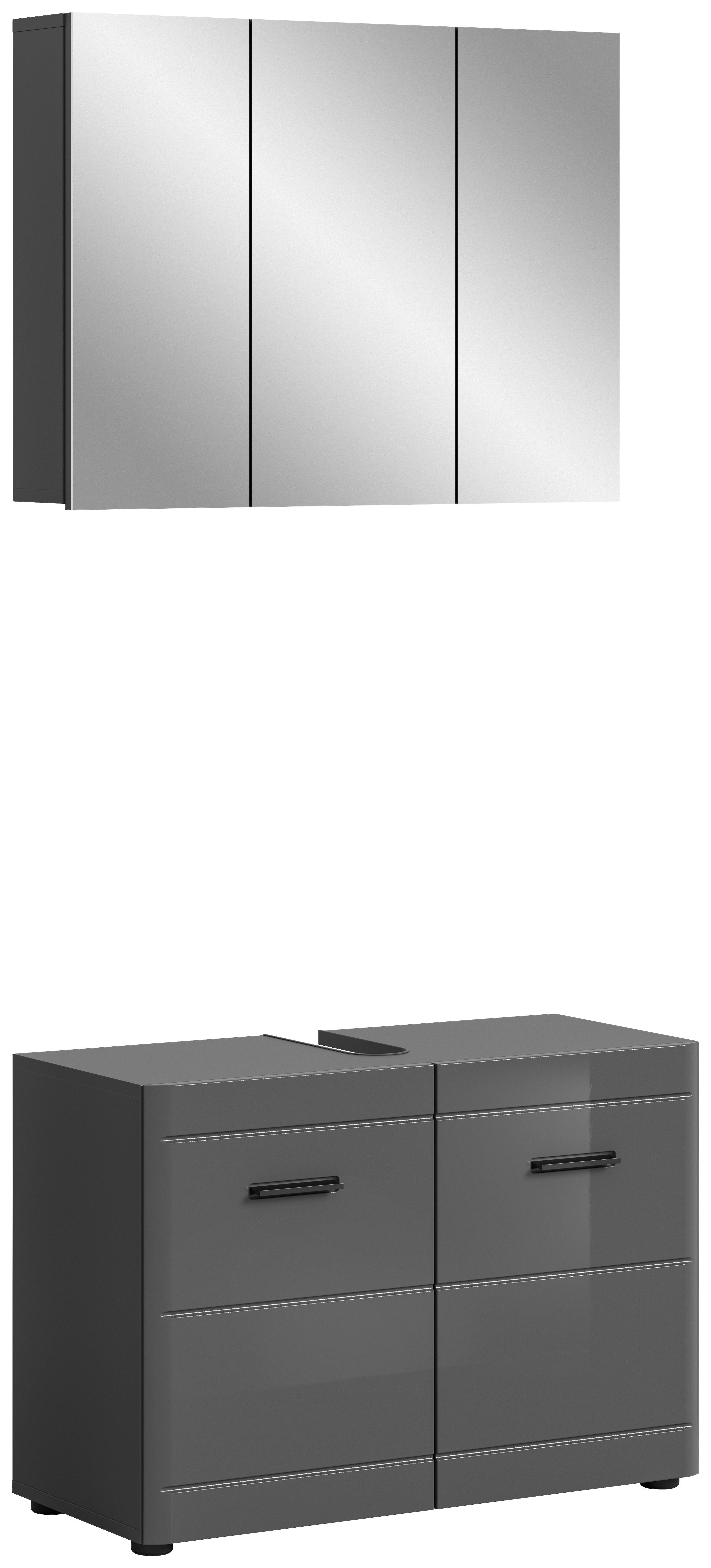 Badezimmer Soft Grau Hg B: 80 Cm - Grau Hochglanz/Schwarz, MODERN, Holzwerkstoff (80cm) - MID.YOU