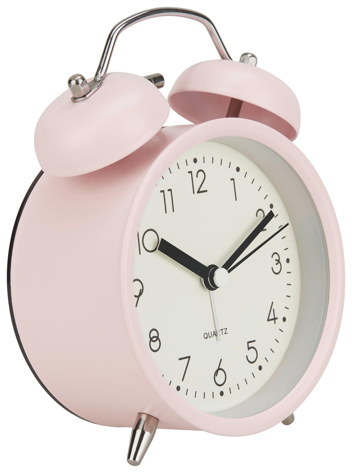 Wecker Alexiana Vintage-Look, H: 13 cm - Hellrosa/Schwarz, Basics, Glas/Papier (9,8/13/5,5cm) - Luca Bessoni