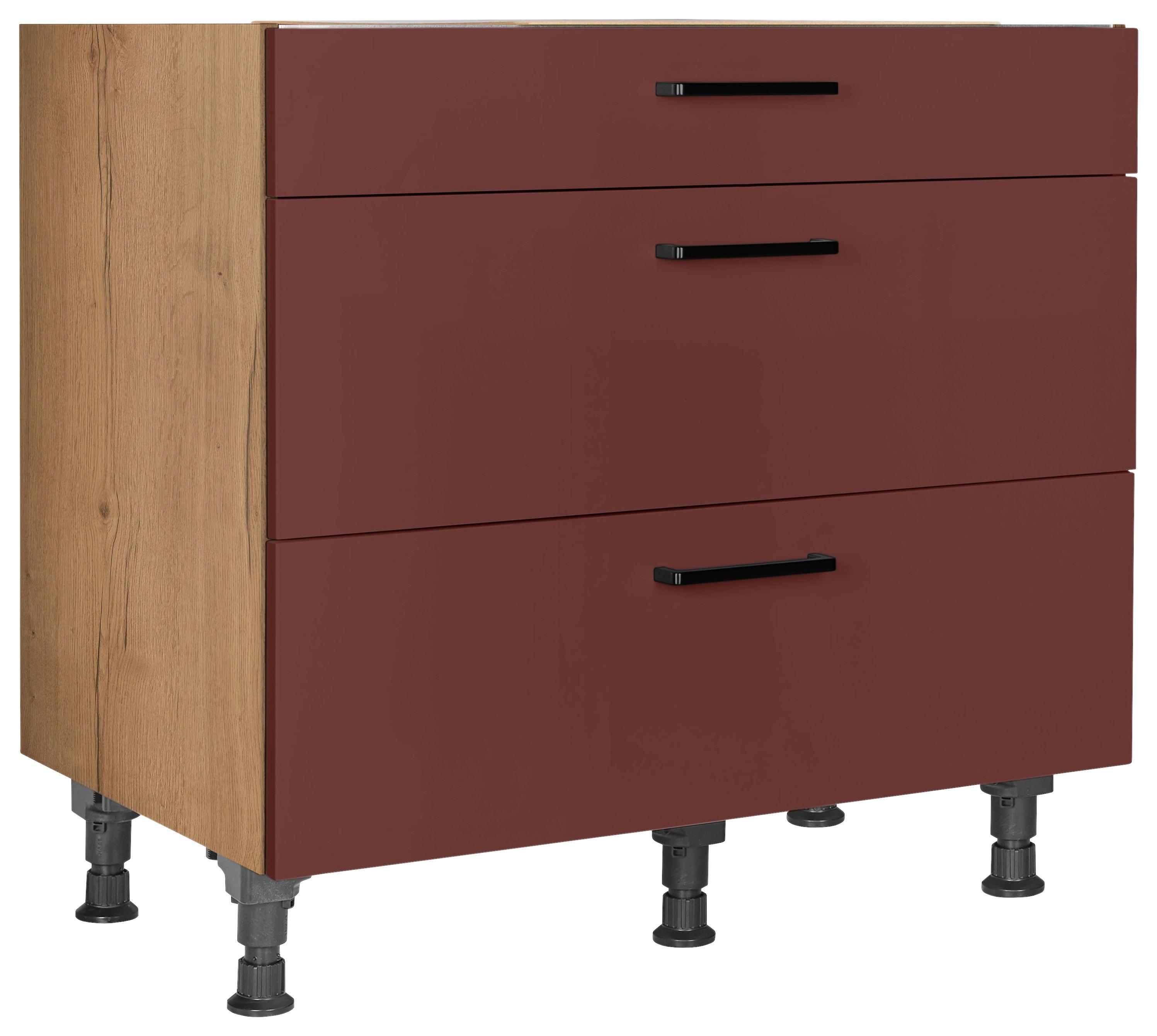 Kochfeldumbauschrank Easytouch - Eichefarben/Rot, MODERN, Holzwerkstoff (90,0/87,0/56,0cm) - Nobilia