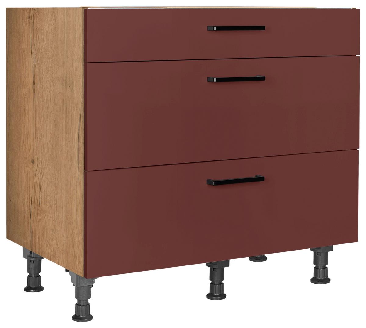 Kochfeldumbauschrank Easytouch - Eichefarben/Rot, MODERN, Holzwerkstoff (90,0/87,0/56,0cm) - Nobilia