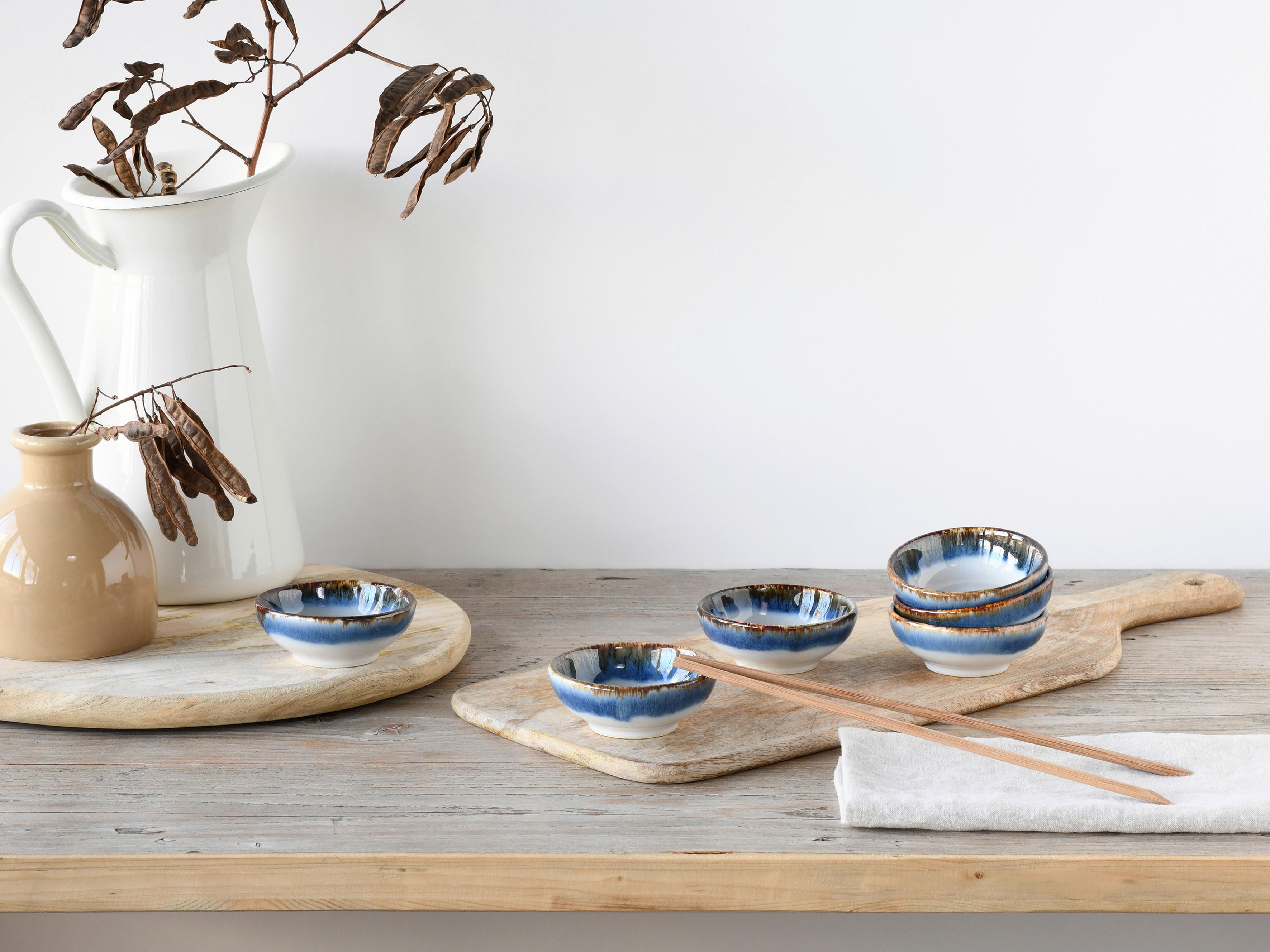 Dipschalenset 6 -teilig. Cascade Steinzeug: Weiß/graublau - Graublau/Weiß, Design, Keramik - Creatable
