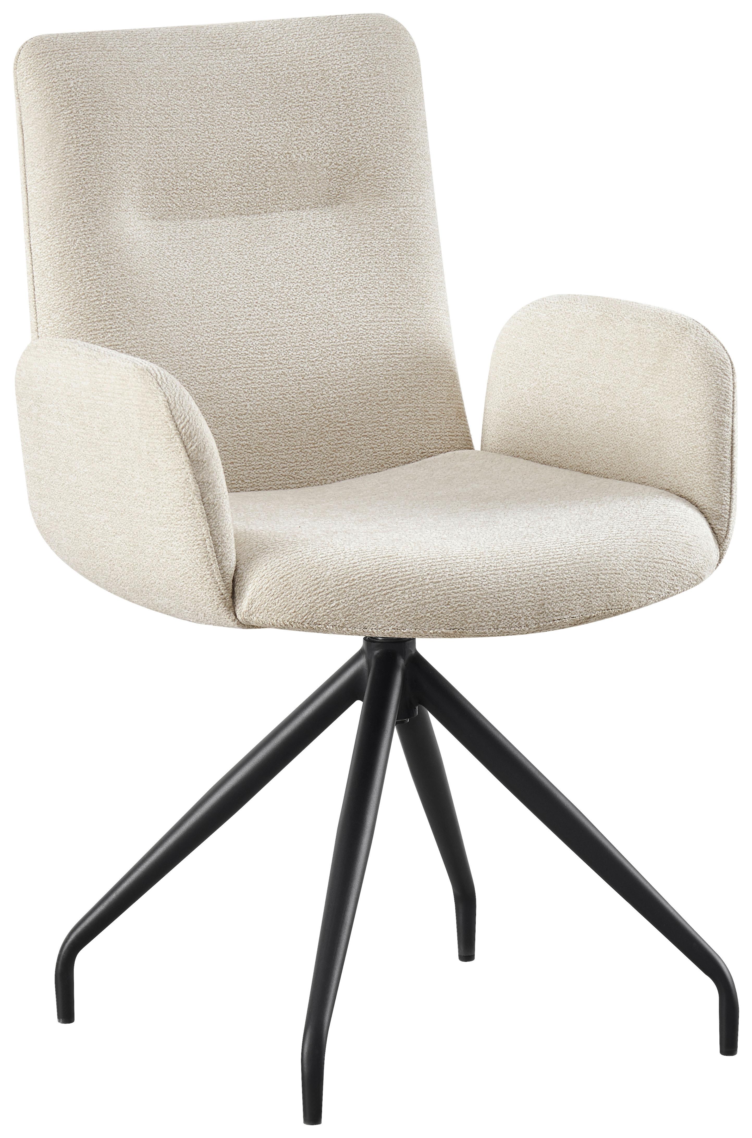 Armlehnstuhl Sigrun Webstoff Beige 360° Drehbar - Beige/Schwarz, MODERN, Textil/Metall (57/89/62cm) - MID.YOU