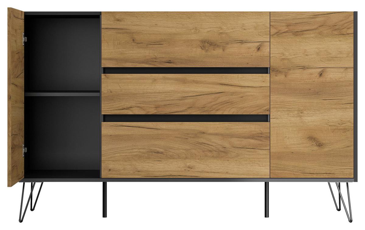 Sideboard Posseik Industrial Graphitfarben/eichef. 155cm - Eichefarben/Schwarz, Design, Holzwerkstoff (155/93,6/42cm) - P & B