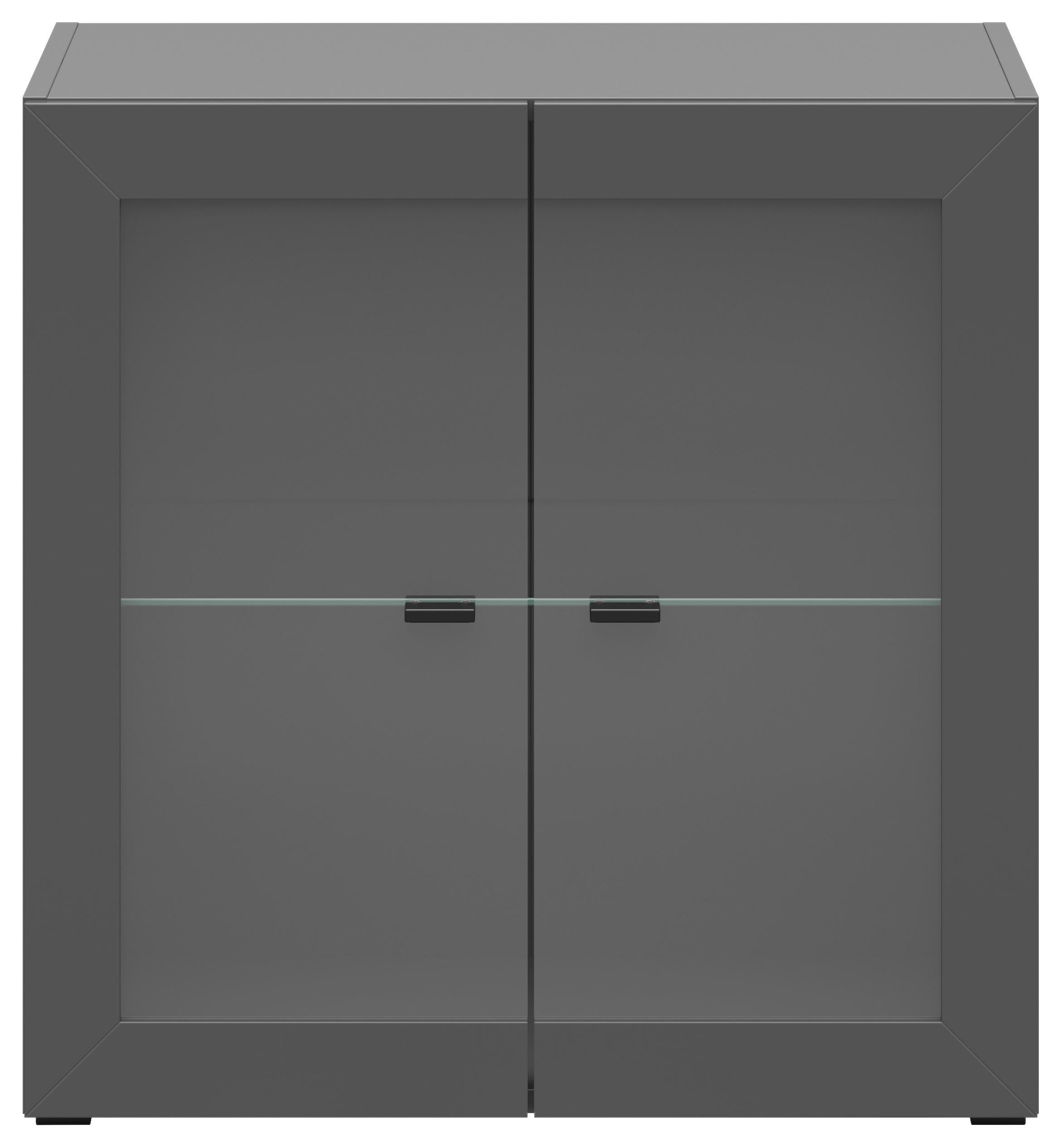 Vitrine 2 Türen, B: 64 cm Sixty-Four, Graphitfarben - Schwarz/Graphitfarben, Trend, Glas/Holzwerkstoff (64/64/35cm)
