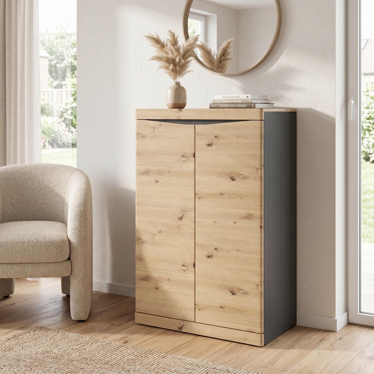 Kommode Turino B: 75,8 cm - Anthrazit/Eiche Artisan, Trend, Holzwerkstoff (75,8/122,8/39,9cm)