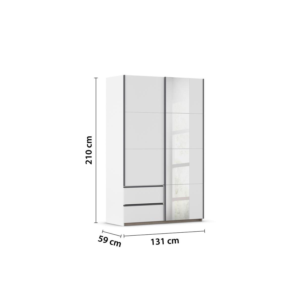 Schwebetürenschrank Stoke Weiß Metallic inkl.spiegel B:131cm - Weiß, MODERN, Holzwerkstoff (131/210/59cm) - Rauch Möbel