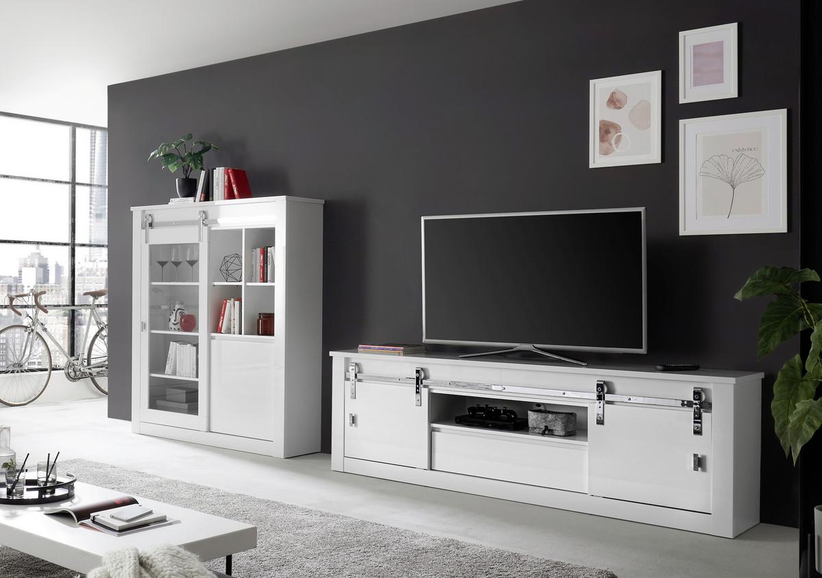 WOHNWAND Daytona Weiß HG B: 349 cm - Weiß Hochglanz/Weiß, Design, Holzwerkstoff (349/152/43cm) - Livetastic