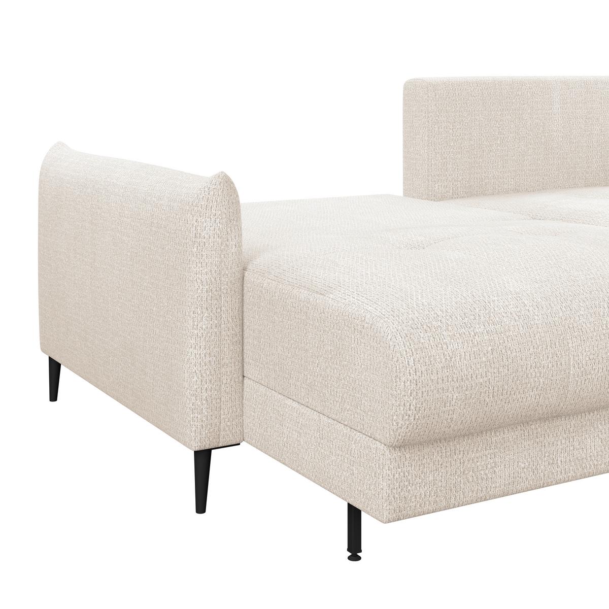 Ecksofa Polis Webstoff weiß, 221x142cm - Schwarz/Weiß, Trend, Textil (221/142cm) - Ondega