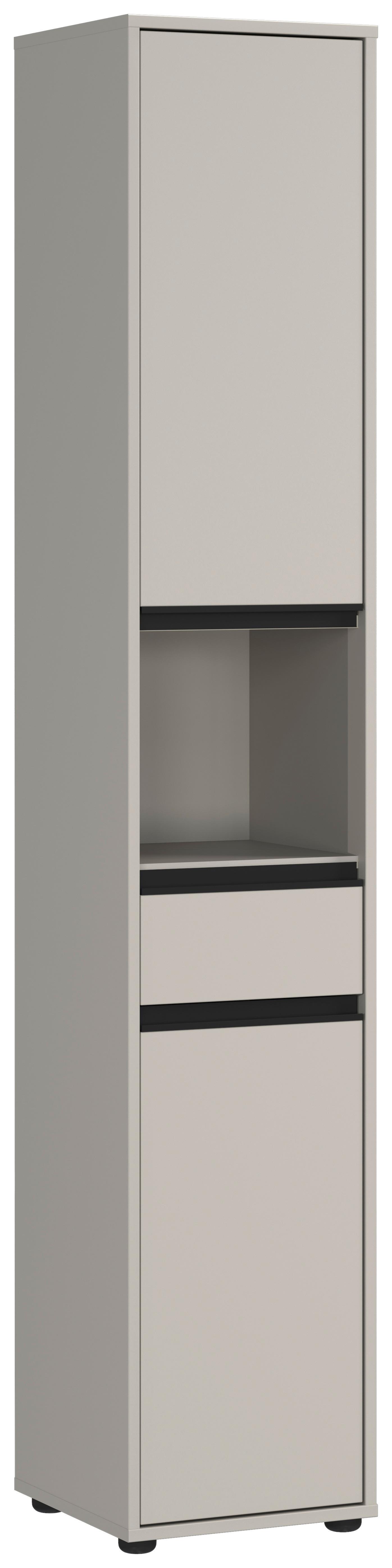 Badezimmer Hochschrank Gw- Lemont 33x181 cm Steingrau - Schwarz/Grau, MODERN, Holzwerkstoff (33/181/34cm) - Germania